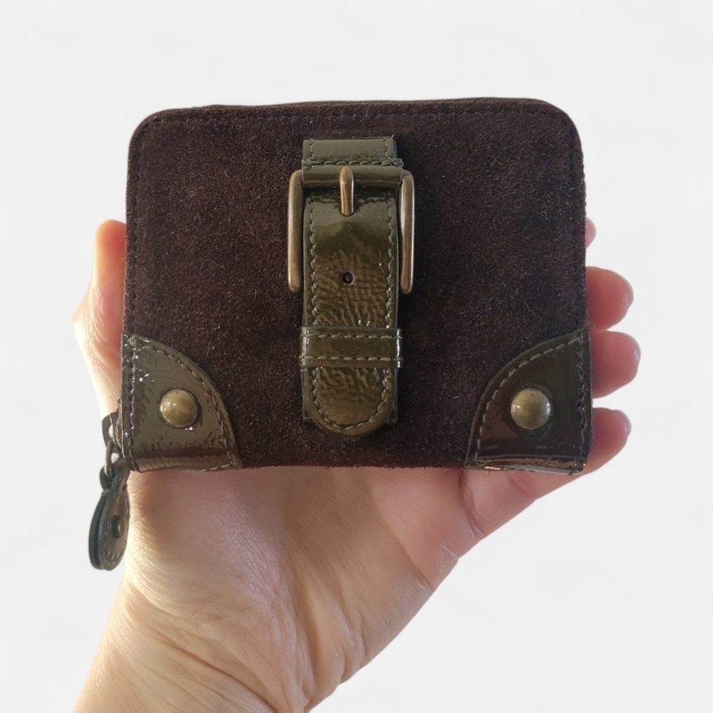 New J. Crew Mini Chocolate Brown Suede Leather Zip Around Bifold Wallet